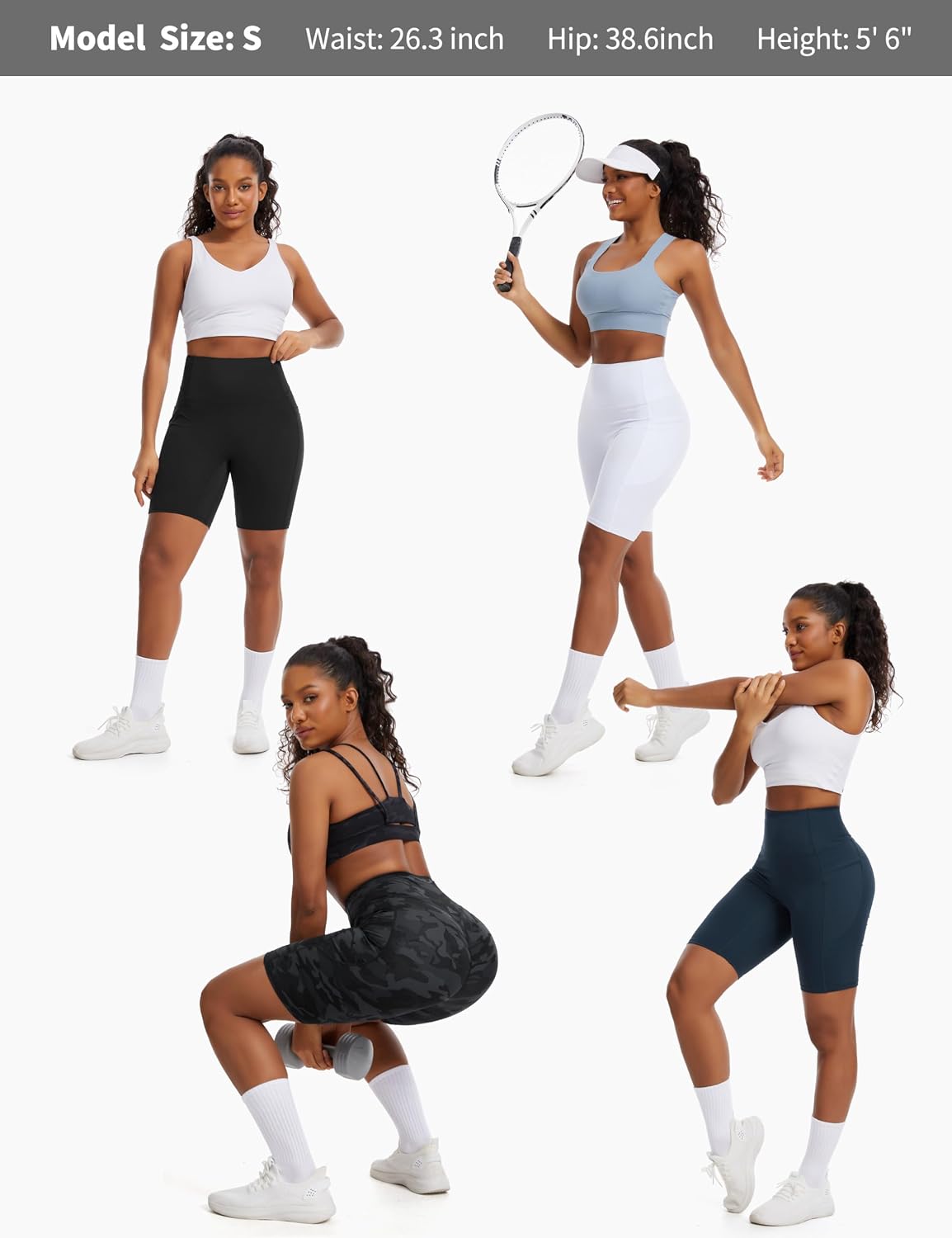 THE GYM PEOPLE Women's High Waist Scrunch Booty Lifting Yoga Shorts No Front Seam Stretchy Ruched Shorts 5"/8" with Pockets