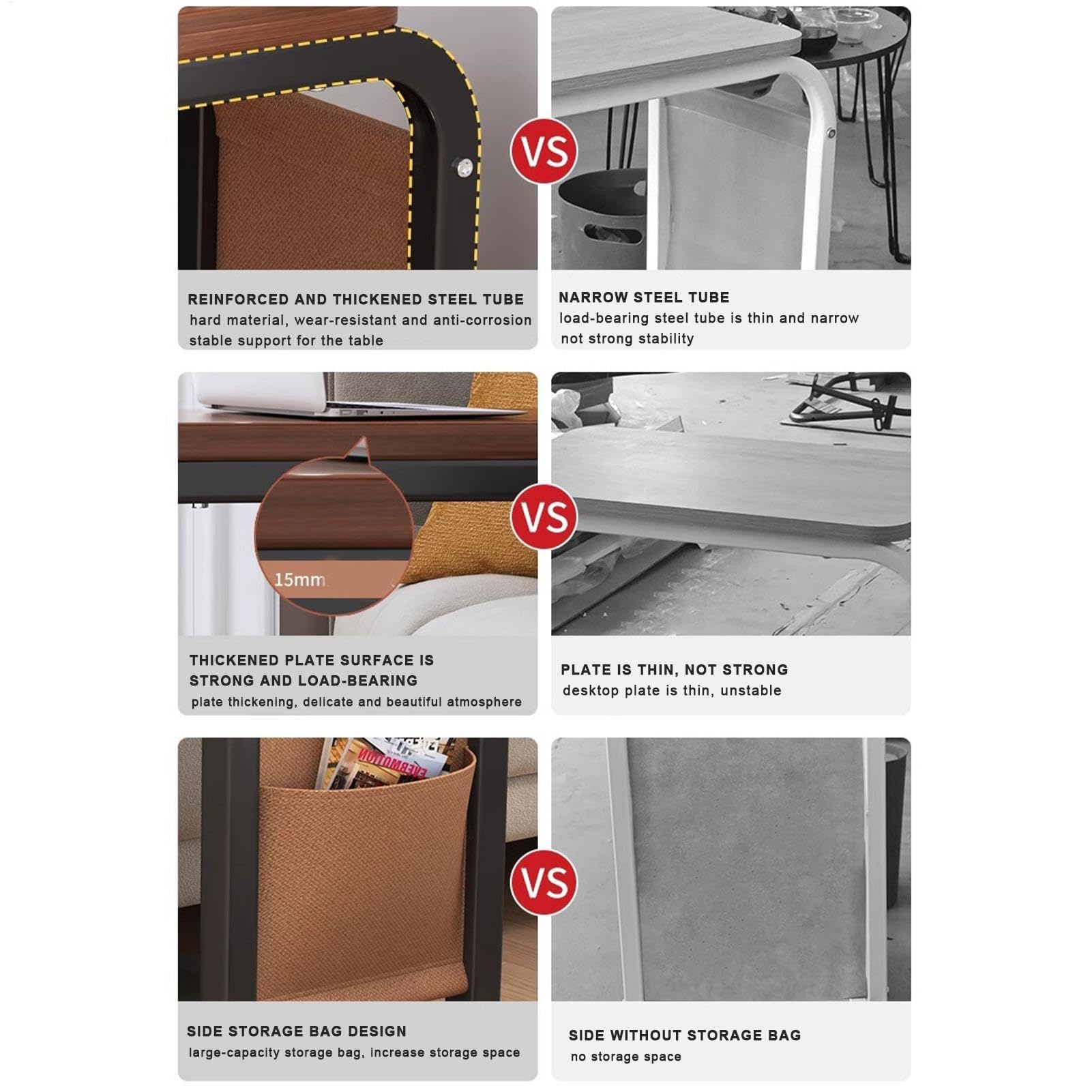 C-Sd - Mesa auxiliar rodante, mesa C de doble capa con ruedas, versátil mesa auxiliar pequeña para sala de estar y dormitorio, elegante mesa móvil para sofás y sillas