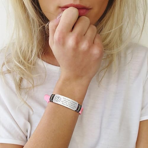 Miniatura 4 de VNOX Pulseras de alerta médica para hombres y mujeres niños con grabado gratuito ajustable de malla de acero inoxidable pulseras de identificación