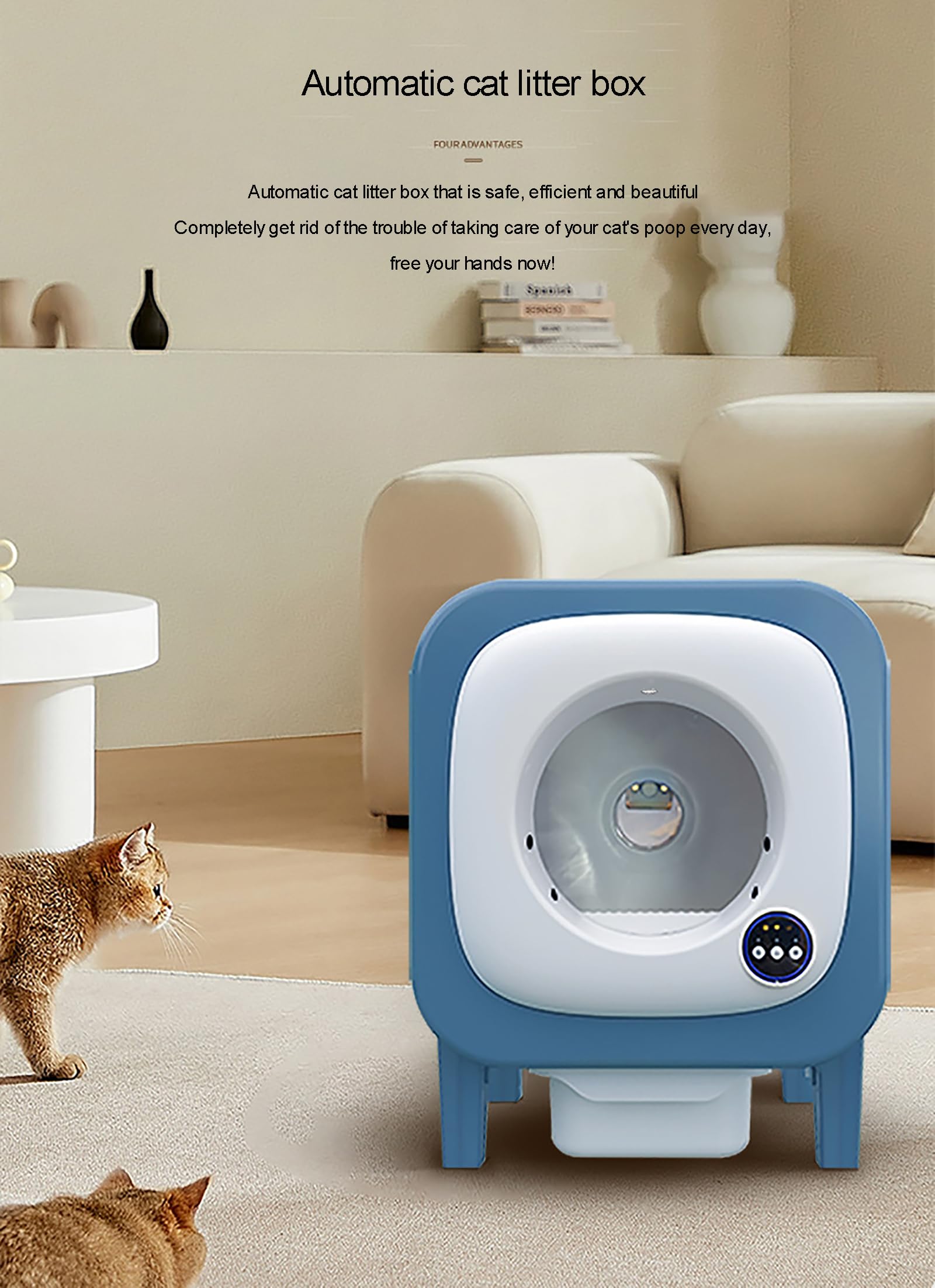 Lettiera Automatica per Gatti autopulente, Controllo Tramite App e videosorveglianza, 72 Litri Ultra silenziosa, sensore di gravità, Funzionamento Automatico, Sistema di Aria Fresca