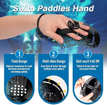 Hikeen Curved Swim Hand Paddles,Upper Body Strength Swim Training Power Paddles for Lap Swimming with Adjustable Straps, Swimming Hand Paddles for Unisex-Adult