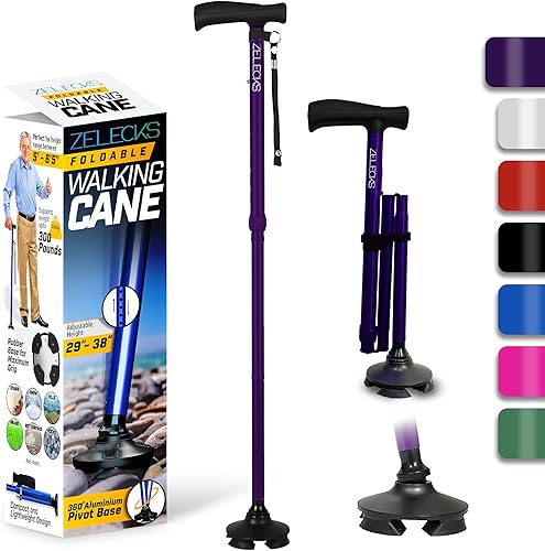 Bastón de caminar para mujeres y hombres  Bastón plegable ajustable de pie con mango en T y base de pivote 360  Bastón plegable ligero para personas