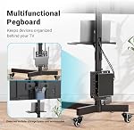 BONTEC Mobile TV Stand avec rangement Pegboard pour TV 32-65 pouces, supports, réglable en hauteur mobile TV Panier sur roues en métal avec plateau & Gestion des câbles,Pendant jusqu'à 88 C'est vrai. Max VESA 400x400mm