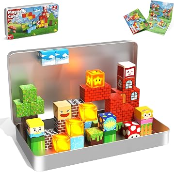 Annexfun Magnetic Blocks with Light Up Blocks - 45PCS Travel Magnetic Building Blocks for Toddler,STEM Educational Cubes Toys for Kids Ages 3 4 5 6 7 8 Year Old Boys Girls Christmas Birthday Gifts