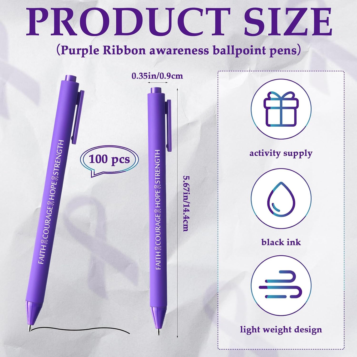 Ireer 100 Pcs Purple Ribbon Pens Bulk Lupus Awareness Accessories Black Ink Retractable Ribbon Ballpoint Pens for Women Men Mental Health Care Activities Supplies