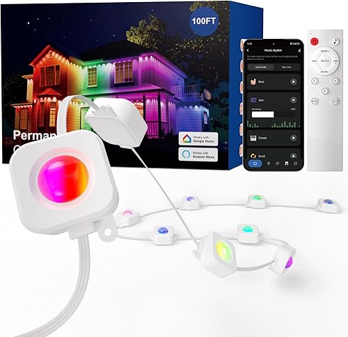 Miniatura 8 de HUTAKUZE Luces Permanentes para Exteriores, 150 pies de Luces de Navidad RGB para Exteriores con 90 Luces LED, Luz LED para Aleros Impermeable IP67