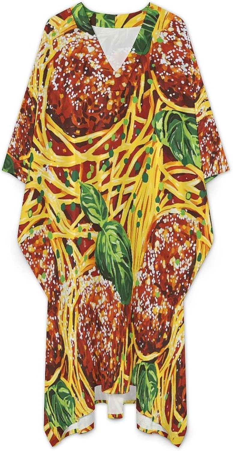 Meatball Pasta Men's Kaftan Thobe V-Neck Long Gown Loose Robe