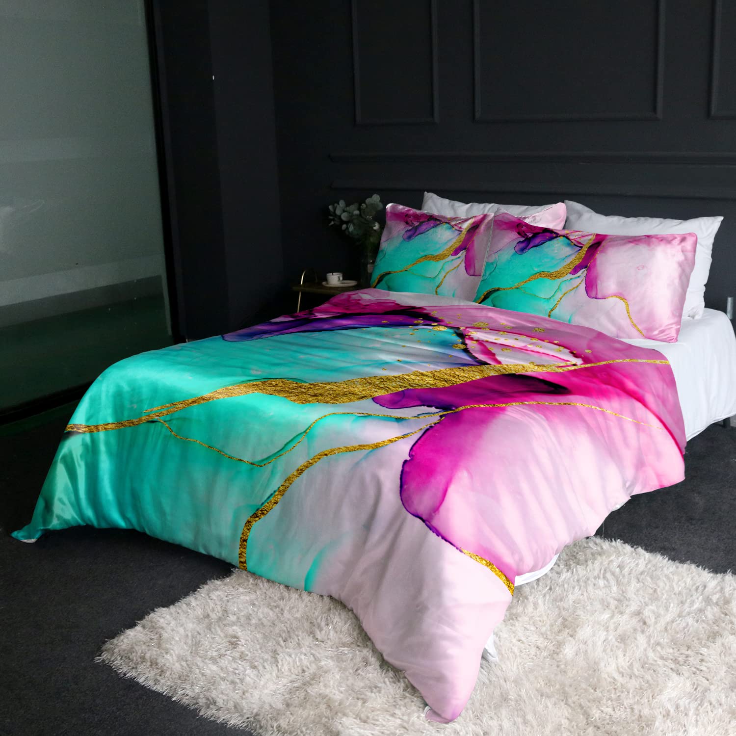 Blessliving Bedding Luxury Silky Duvet Cover 3 Piece Set Bedding Sets Abstract Style Ultra Soft Silky Comforter Cover 1 Duvet Cover and 2 Pillow Shams (Abstract Trendy Ink Colors,King) โ image 1