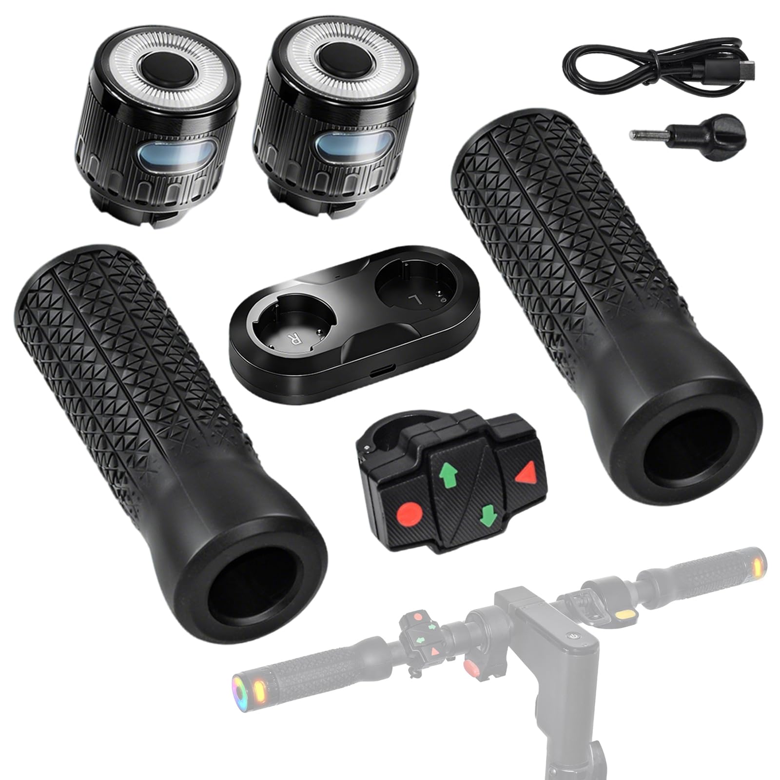 Clignotant de Vélo électrique avec Poignée, Clignotants Magnétiques à Recharge avec Télécommande Lumière d'avertissement pour Guidon de 22 mm pour M365/Max