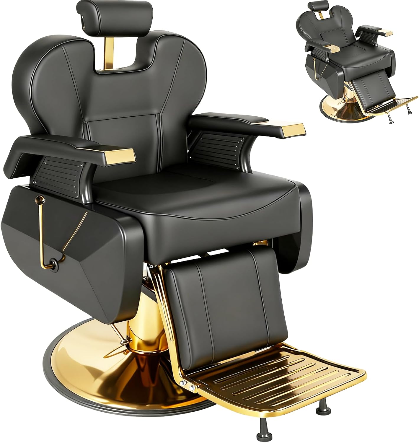 Barber Chair for Barbershop, Heavy Duty All-Purpose Reclining Salon Chairs for Hair Stylist, Hydraulic Salon Styling Chair for Beauty Spa Shampoo Tattoo Chair Equipment, Modern Black Gold