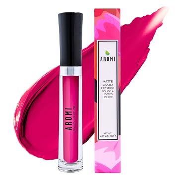 Aromi Magenta Matte Liquid | لون شفة الفوشيا الوردي، طويل الأمد، نباتي وخالي من القسوة، مقاوم للماء، دليل على اللطخة، طاووس وردي مصنوع يدويًا