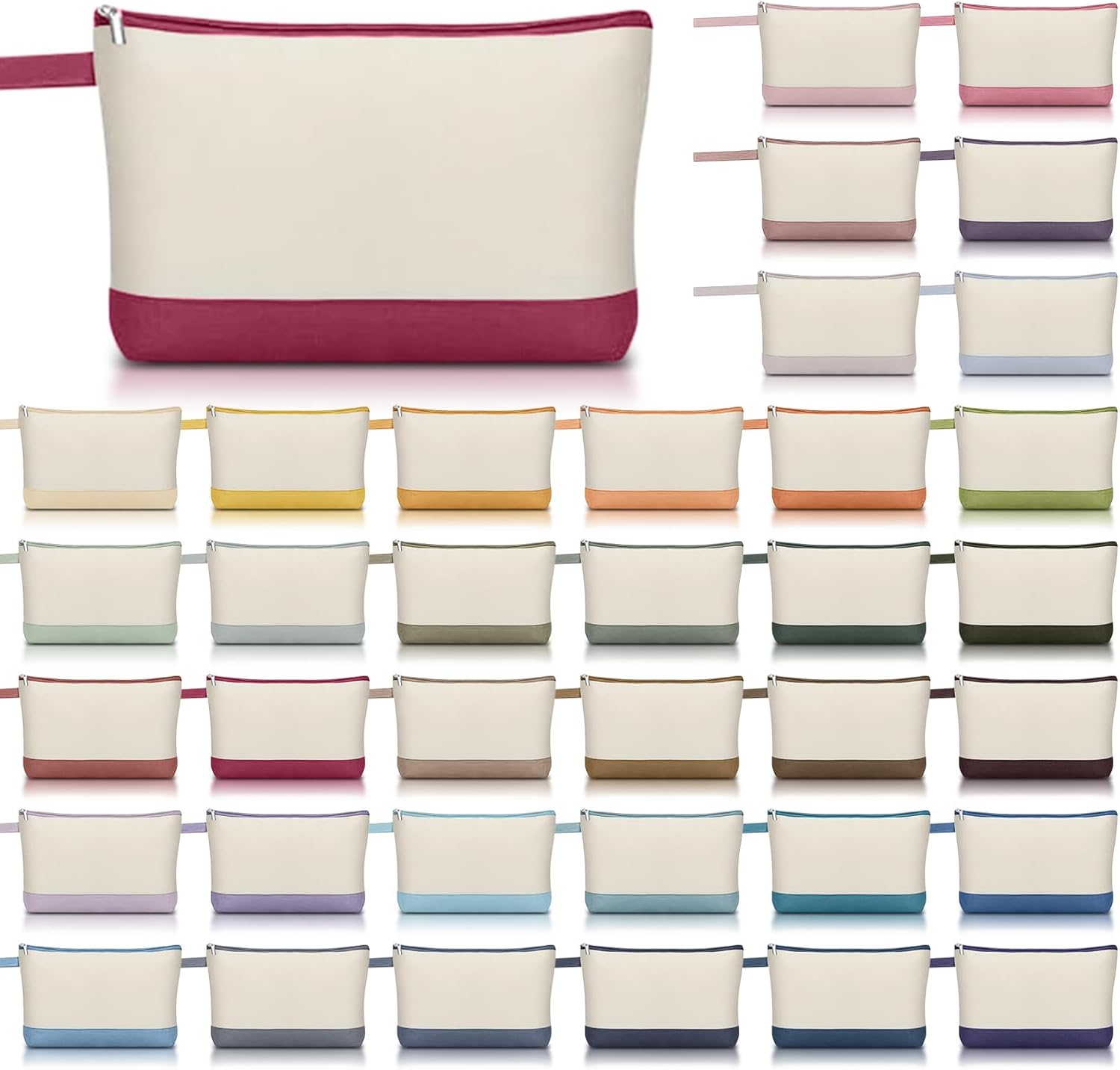 36 Pcs Blank Canvas Makeup Bags with Zipper DIY Craft Morandi Cosmetic Bags Bulk Heat Transfer Travel Toiletry Pouch for Women Colleagues Friends Christmas Vacation