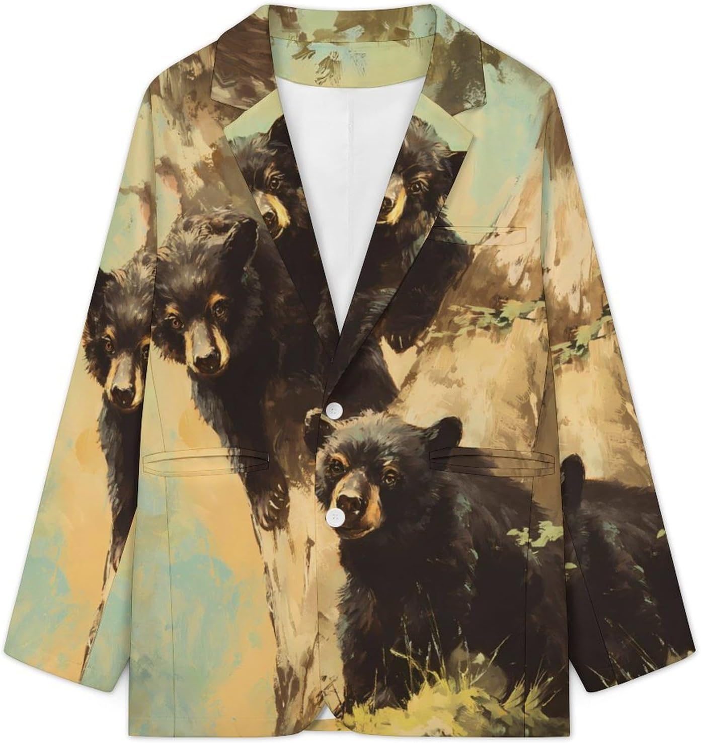 Vintage Bears Trees Suits Blazer for Men Business Tuxedo Jacket Buttons Sport Coat