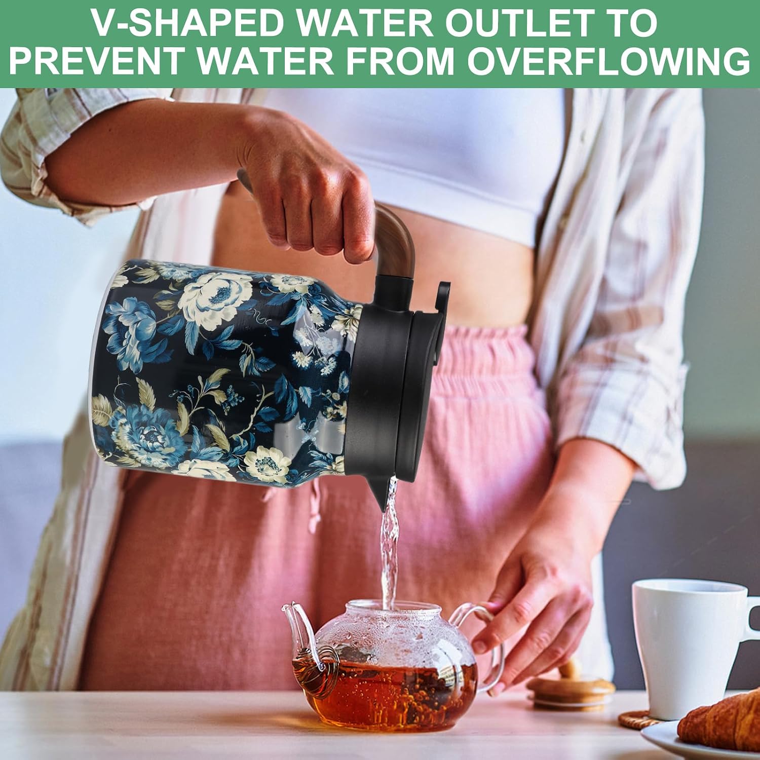 35 Oz Vintage Floral Tea Pot with Infuser,Insulated Stainless Steel Loose Leaf Teapot,6-12 Hour Hot/Cold Retention, Portable for Travel
