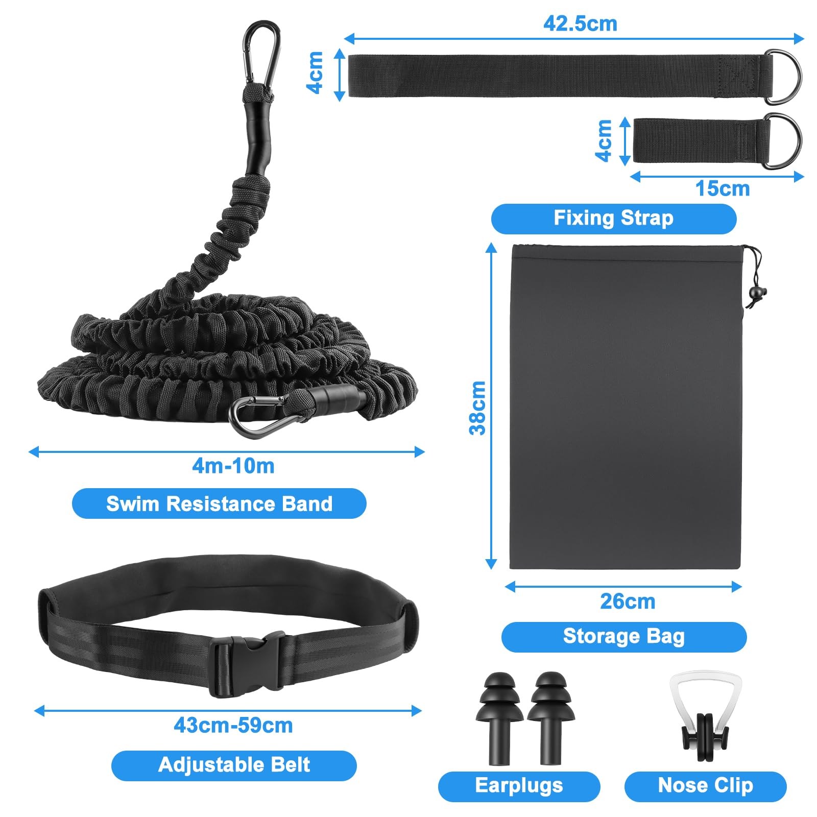 4-10M Cintura di Resistenza Regolabile, Accessorio di Piscine | Cintura da Nuoto per Piscina, Corda da Allenamento per Elastico da Nuoto, Cinture da Allenamento per la Nuotata Adulti