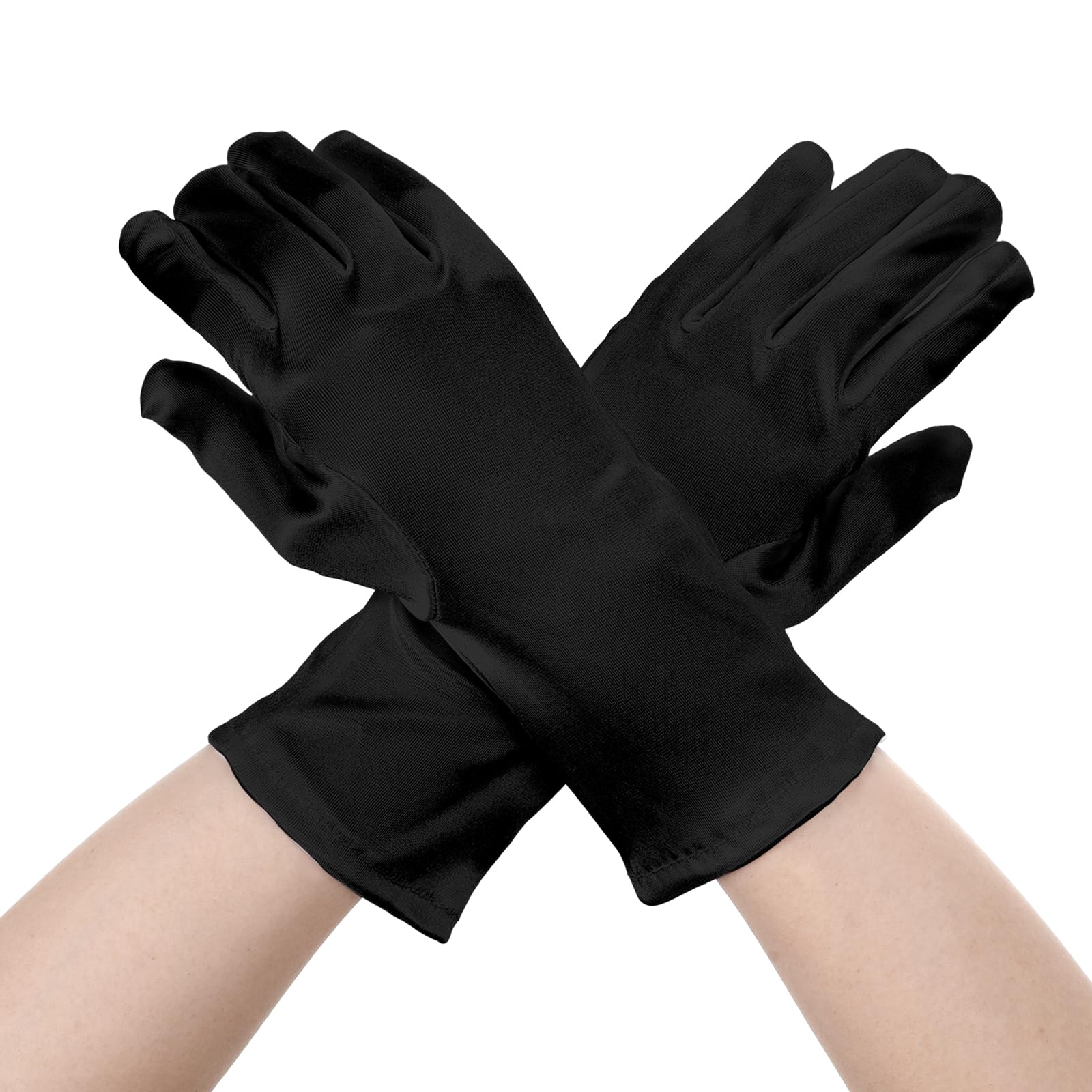 Satin Gloves for Women - Wrist Length Opera & Wedding Gloves (Black, L Size)