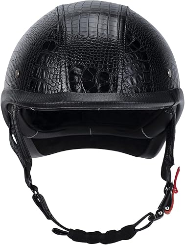 Miniatura 4 de Casco de Motocicleta de Cuero Retro de Media Cara para Adultos Hombres Mujeres, Cascos Estilo Gorra de Béisbol Aprobados por DOT, Cascos Vintage de