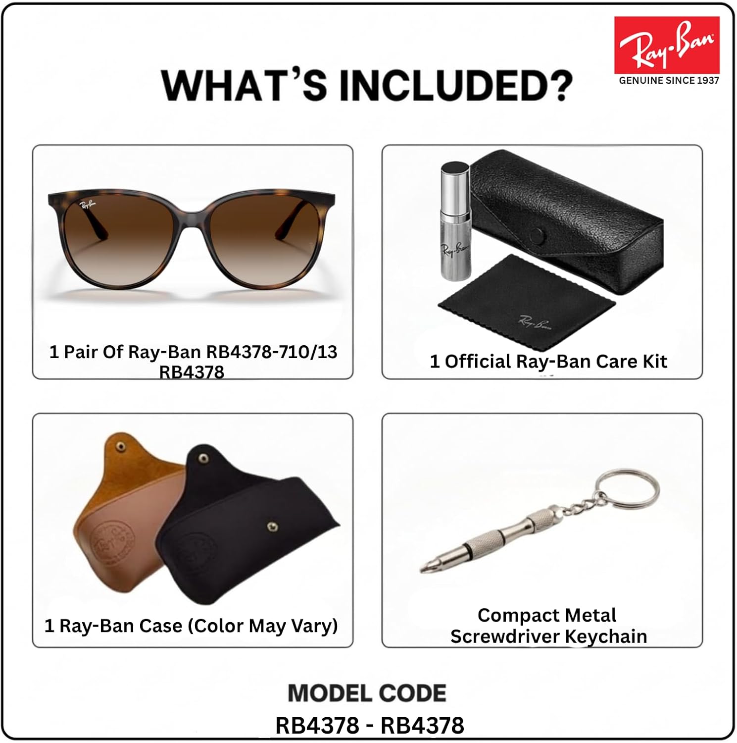 Ray-Ban RB4378 Square Shaped Sunglasses for Men & Women with Official RAYBAN Eyewear Kit