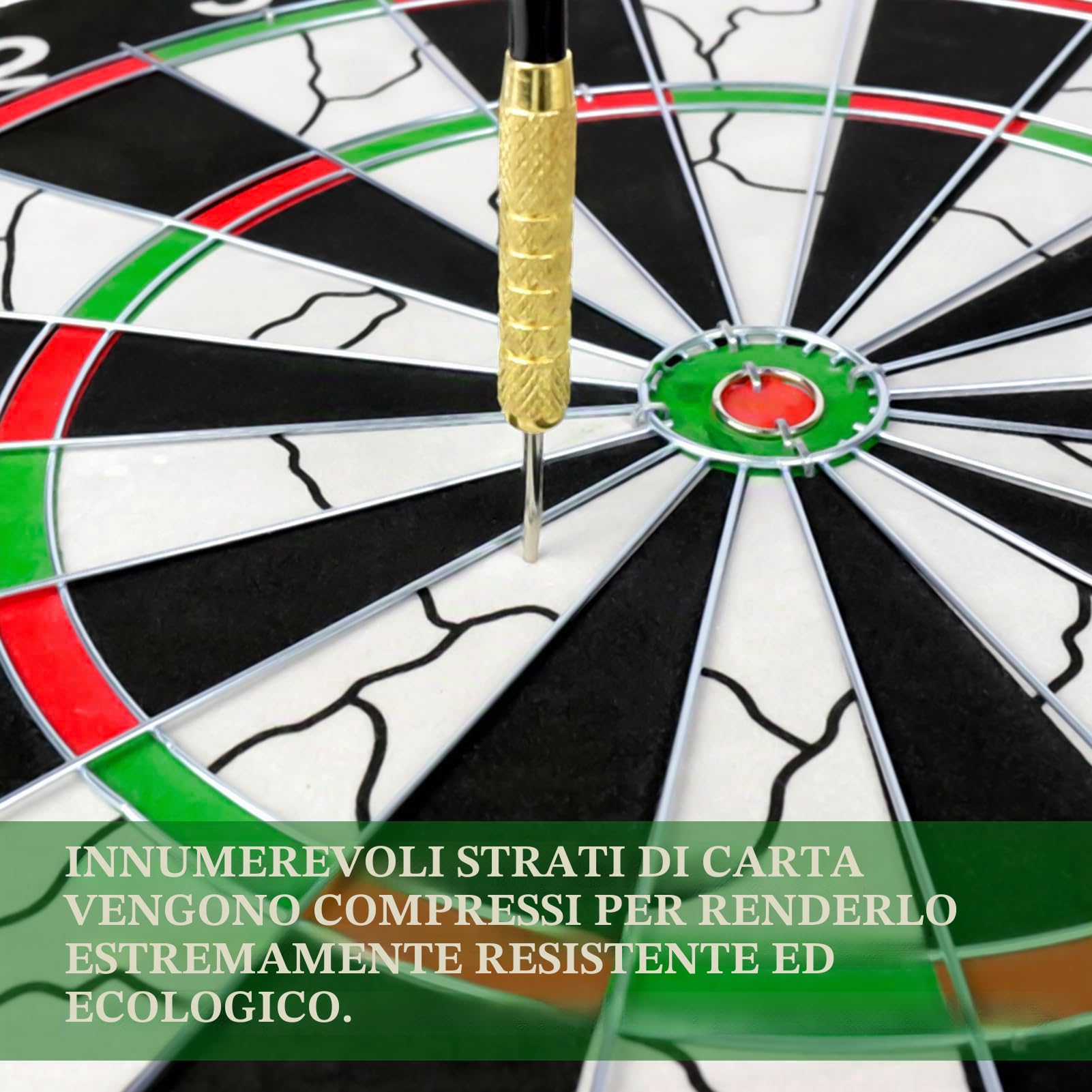 Bersaglio per freccette da 43 cm, doppio lato, spessore 2 cm, set da 9 freccette