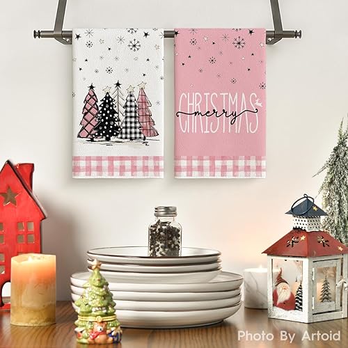 Miniatura 8 de Artoid Mode Juego de 4 toallas de cocina de Navidad con diseño de muñeco de nieve a cuadros rojos y negros, 18 x 26 pulgadas, decoración diaria de