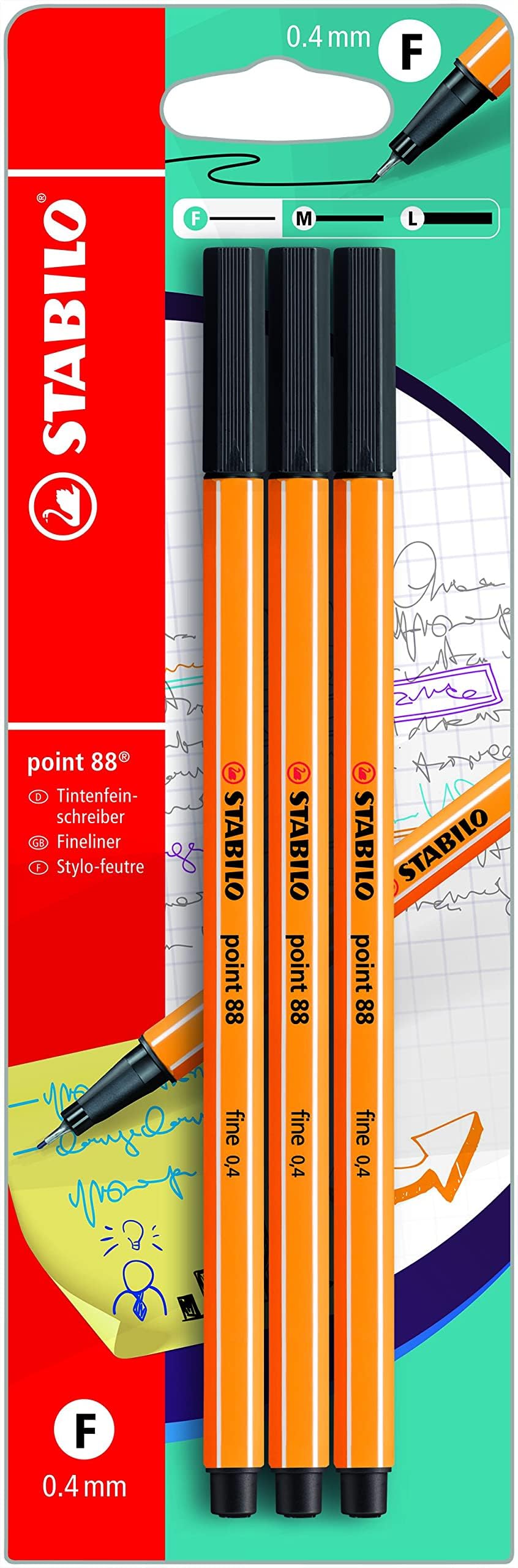 point 88 - Fineliner - Pack of 3 - Black