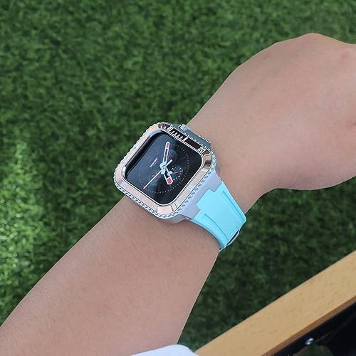 Miniatura 4 de Funda protectora de aleación de zinc resistente y correa de silicona, para Apple Watch 8 7 1.772 in, kit de modificación de bisel digital de metal,