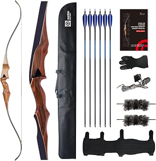 Sanlida Royal X8 60" Traditional Wooden Longbow Hunting Kit - RH One-Piece Bow with Arrows & Accessories