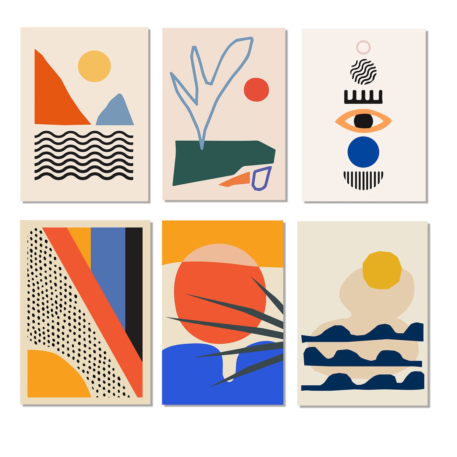 KASTWAVE Prints Neutral Wall Art Decor, Boho Art Prints, Mid Century Modern Boho Abstract Retro Minimalist Mystical Eye Wall Art Print (8" x 10") (6 PCS)