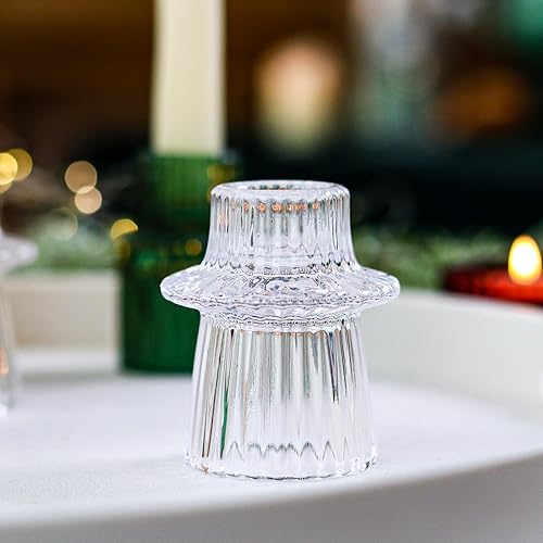 Miniatura 8 de Juego de portavelas de Navidad, candelabros de cristal rojo y verde, candelabros, velas, centros de mesa, decoración navideña, 12 unidades