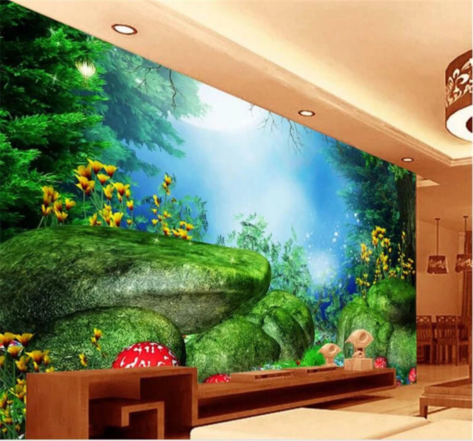 Xlming 200Cm×140Cm(B×H) Fresh Three Dimensional Green Forest Fairyland 3D Wallpaper Luxury Silk Study Dining Feature Sofa Grey Bedroom Living Room Tv Decorative Wall-200Cm×140Cm