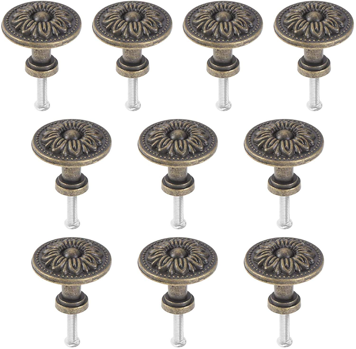 Namvo Bronze 10Pcs Vintage Cabinet Knobs Zinc Flower Pattern 31Mm Door Knob For Chest Of Drawers Kitchen Cupboard Wardrobes Pull Handles