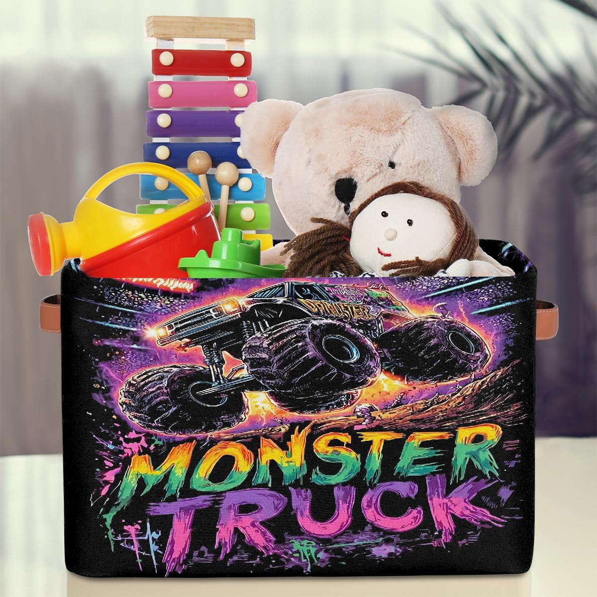 Small Storage Basket With Handles Kids Toy Cool Abstract Truck Storage Bins Collapsible Fabric Cube Storage Organizer Hamper for Nursery Living Room Bedroom Shelves Clothes Toy Box Gifts