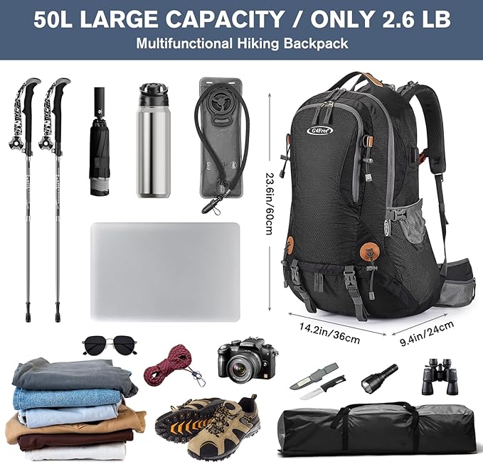 Mochila Senderismo G4Free 50L Impermeable con Cubierta Lluvia miniatura 3