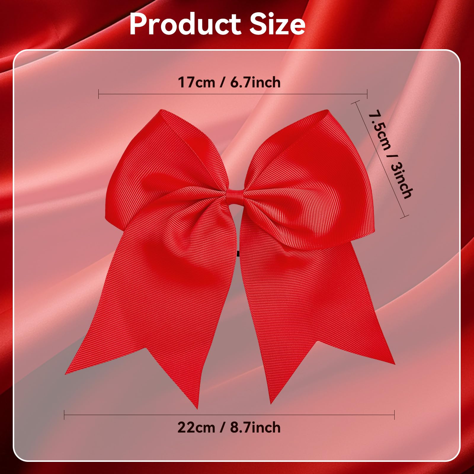 AXEN Large Cheerling Bow, 8 inch Cheer Hair Bows with Ponytail Holder for Teen Girls Sports Cheerleader Hair Accessories, Red - Image 4
