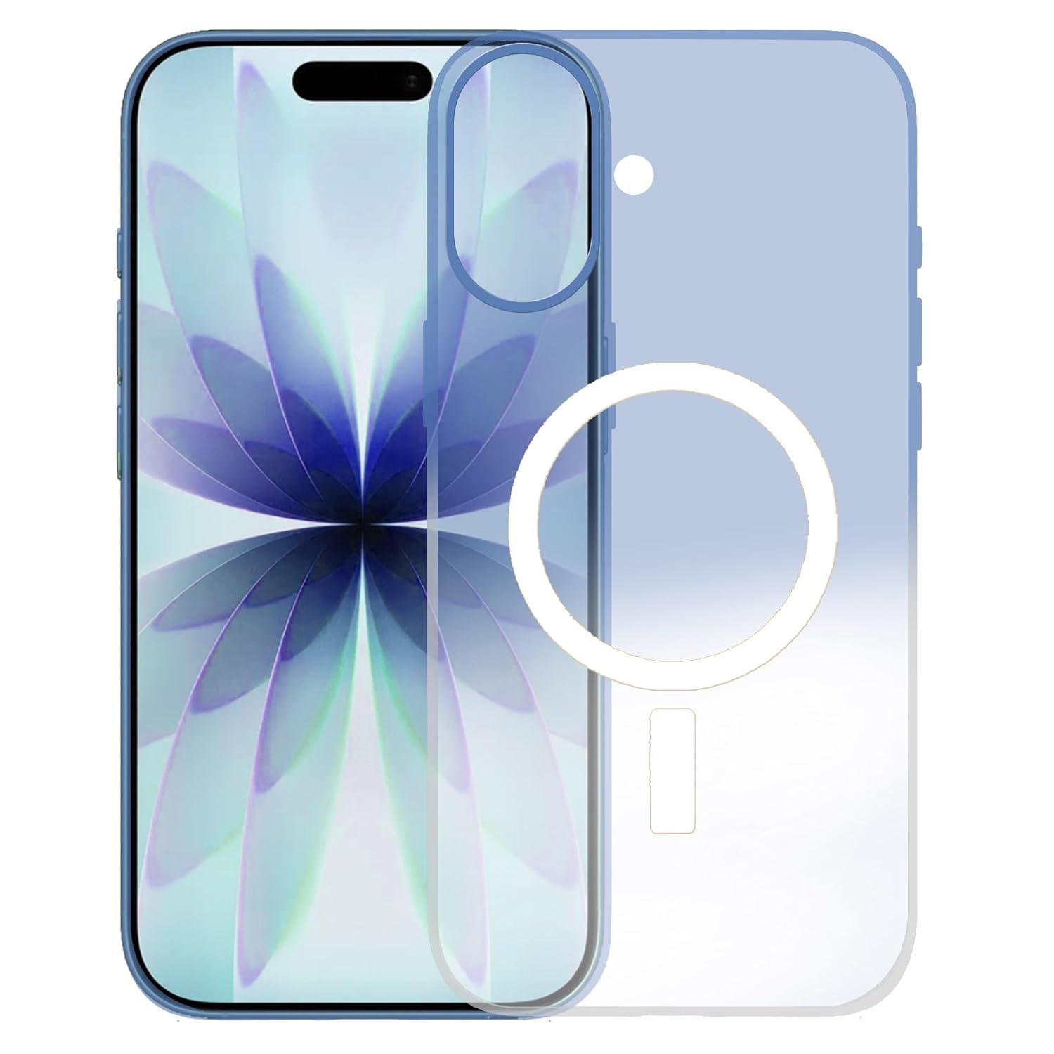 amazon basics Paper Thin Case Cover for iPhone 17 | Matte Finish | Gradient Case, Shaded Color | Compatible with magsafe | (Blue White, iPhone 17)