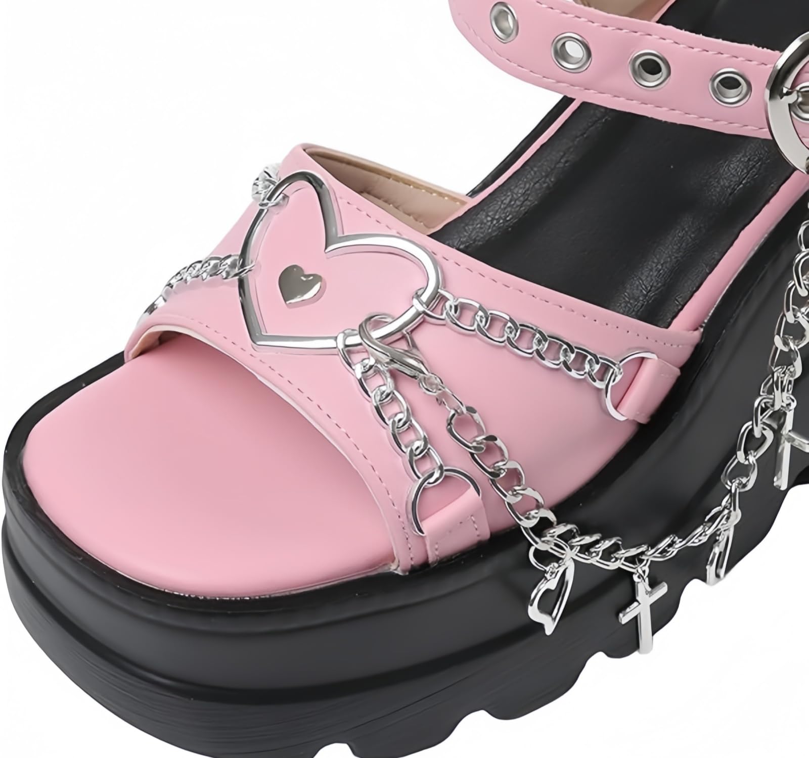 Sandales Punk Femme Clous Chaîne Araignée Crâne Étoile Brides Gothiques Plateforme Compensée Boucle Talon Épais Mules Bout Ouvert Vacances Été Plage Fête