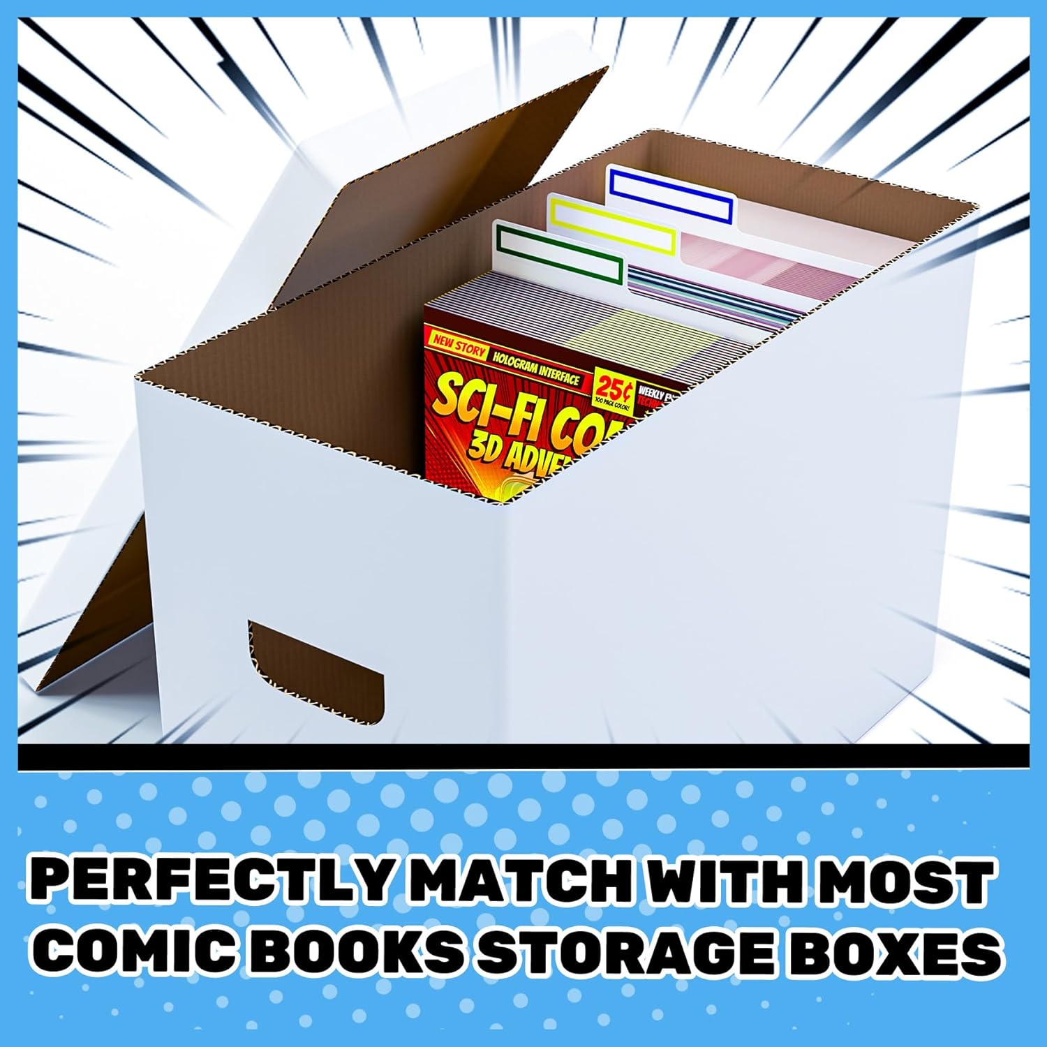 AKONEGE 150 Pack Comic Book Dividers with Tab and 12 Pack Colorful Label Stickers for Comic Book Storage Boxes Bins, 11.25" x 7.25" White Frosted Plastic Dividers Organize Boards for Fabric, Magazine