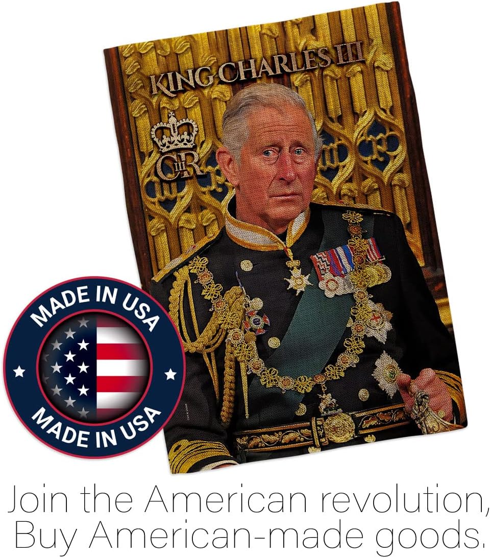 King Charles III Coronation Day Yard Signs Wall Decor American Flag Banner Pack Patio Porch Garden Outdoor Burlap Tapestry Party Decorations Souvenir UK United Kingdom Memorabilia Made in USA