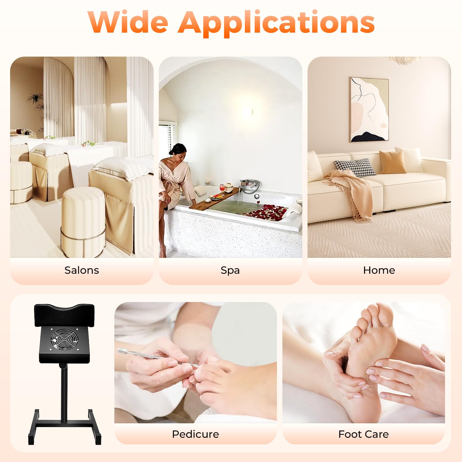 Taburete de pedicura, silla de pedicura móvil, silla de cuidado de los pies con aspiración, altura ajustable, reposapiés para salón, spa, masaje, salón de uñas, color negro