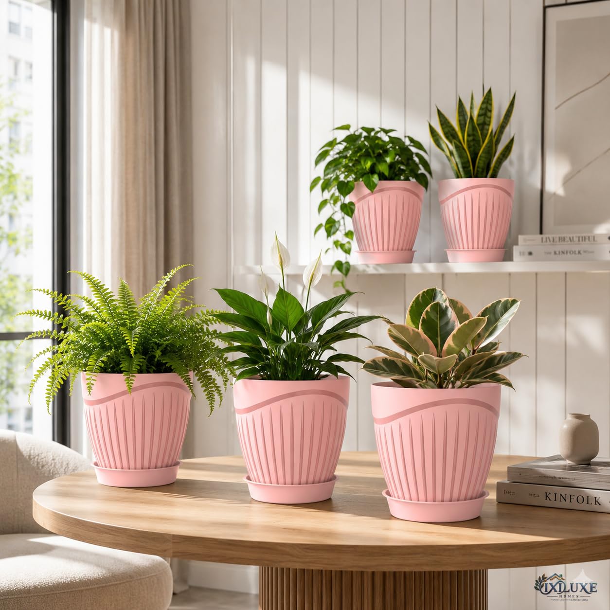 Light Brown Flower Pots Set of 5 - Modern Plant Planters -14 Light Brown Flower Pots Set of 5 - Modern Plant Planters -14
