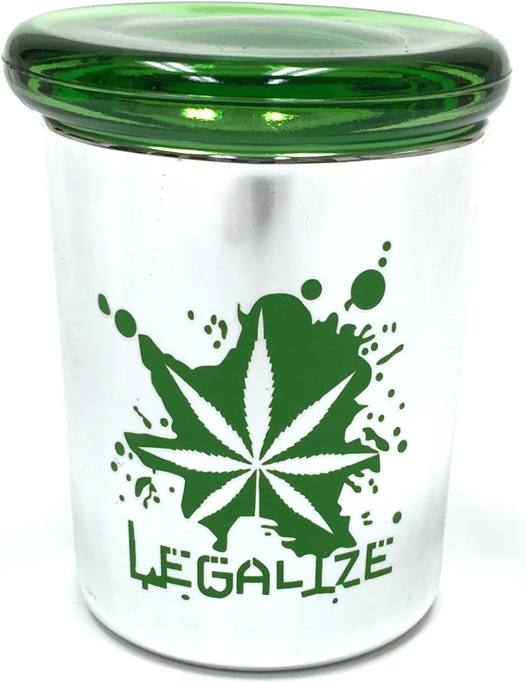 Fess Jars Silver Pop Top Jar Glass Medical Jar Herb Stash Container (3oz, Green Silver)