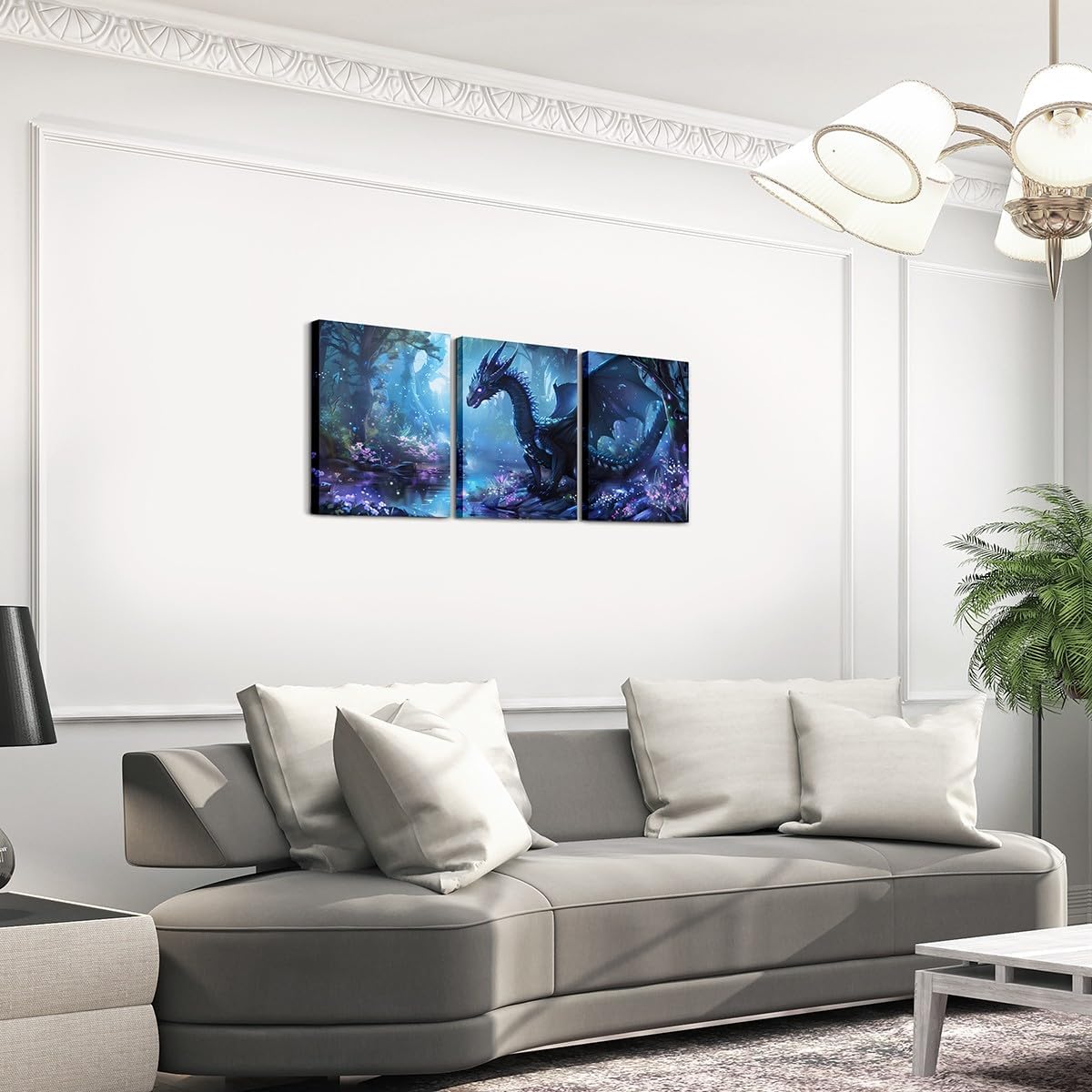 Feelyou 3 Piece Dragon Canvas Wall Art for Living Room Fantasy Wild Animals Picture Wall Decor for Dining Room Bedroom Bathroom Forest Animal Wall Art Mythical Creatures Painting Home Decor