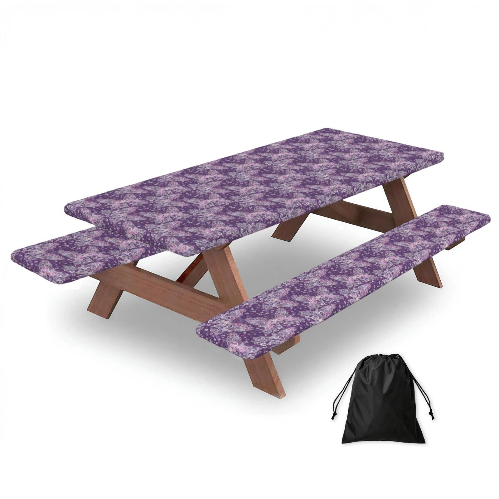 PPHGUT Purple Butterflies Print Picnic Table Bench Cover Set Outdoor Garden Bbq Protector For Family Camping