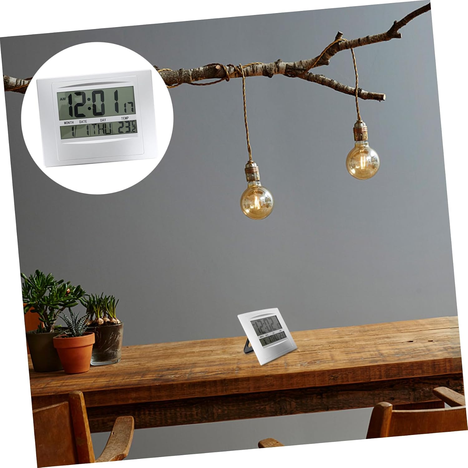 Garneck Ccurate Indoor Temperature Meter Digital Thermometer Clock Calendar for Home Office