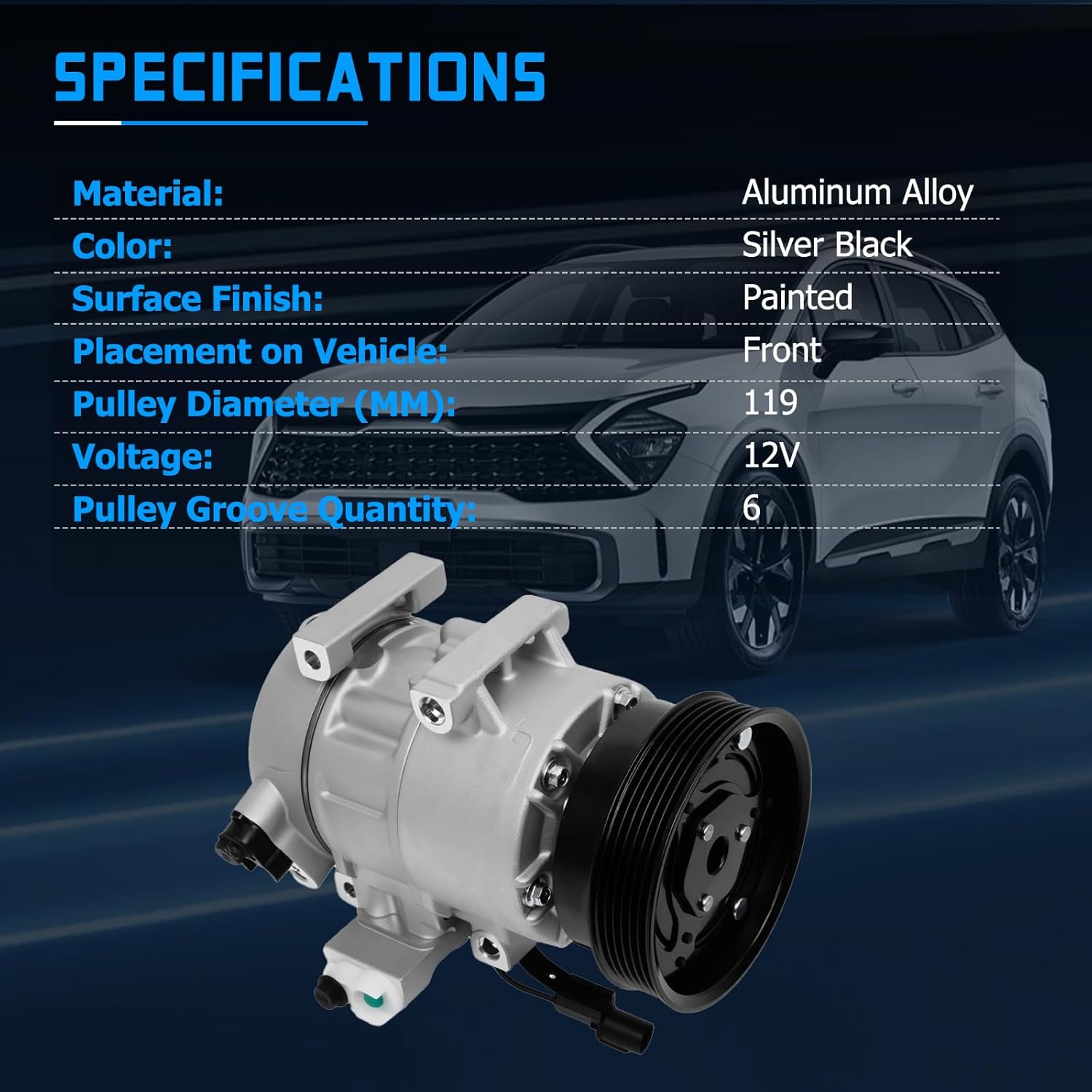 11090C Air Conditioner AC Compressor with Clutch Fits for 2010-2013 Forte, 2010-2013 Forte Koup, 2012-2013 Forte5 2.0L 2.4L, Replace OE 158371 7512708