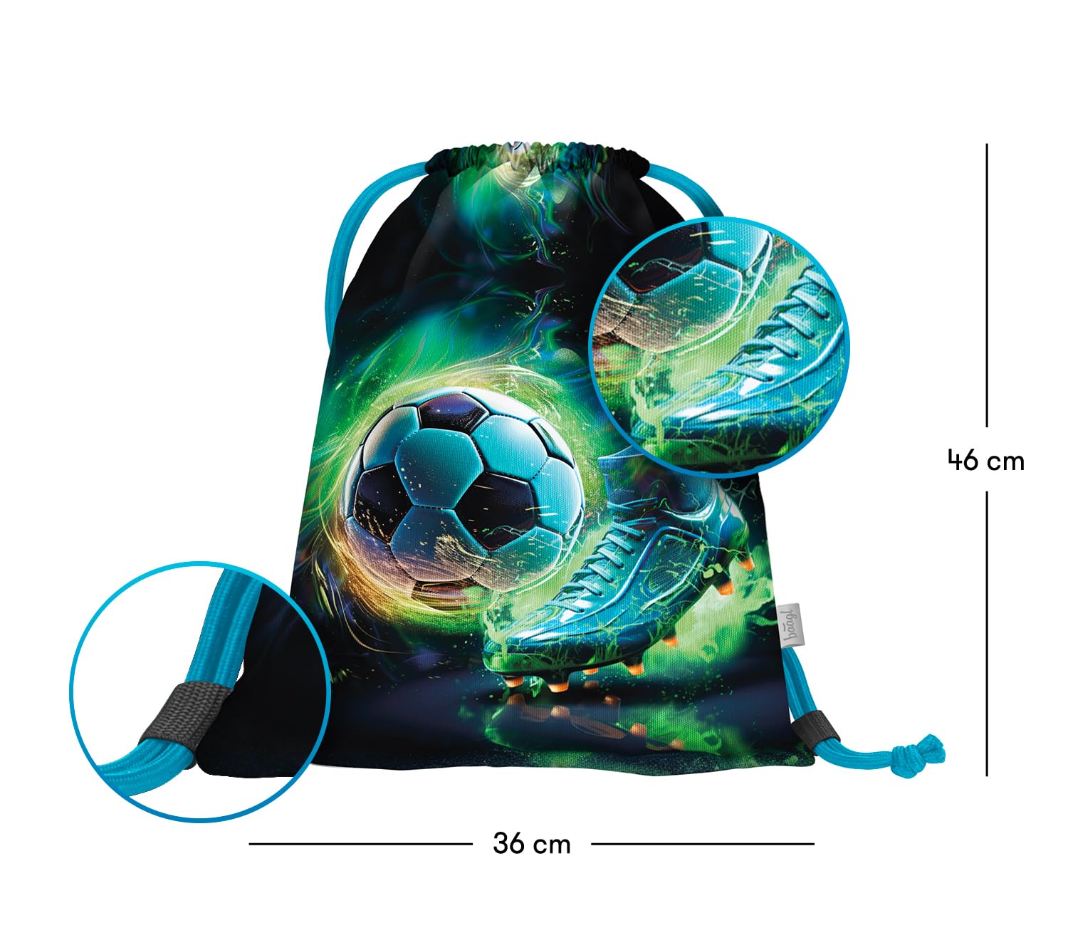 Baagl Gym Bag for Boys Waterproof Shoe Bag for Children School and Nursery Sports Bag for Boys Sports Backpack, Gym Bag (Fussball FC) - Image 3