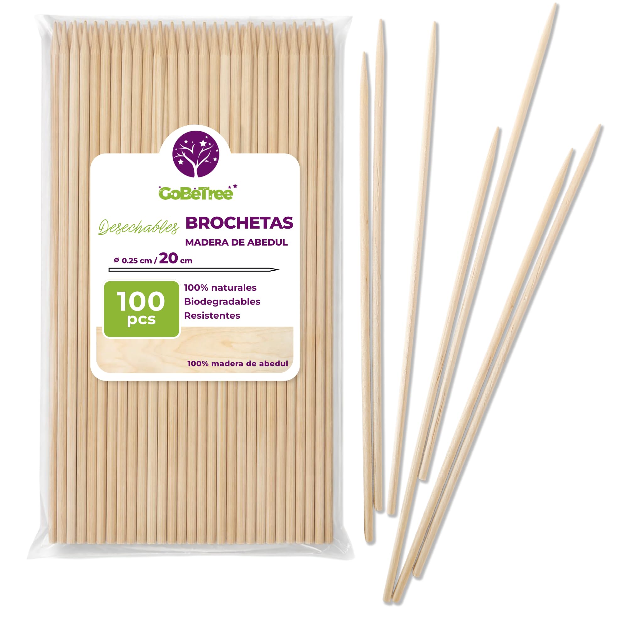 100 Pinchos de Madera de Abedul 25 cm x 2,5 mm | Palillos Extra Resistentes para Brochetas, Barbacoa, Carne y Frutas | Palos Ecológicos Multiusos para Manualidades — view 9