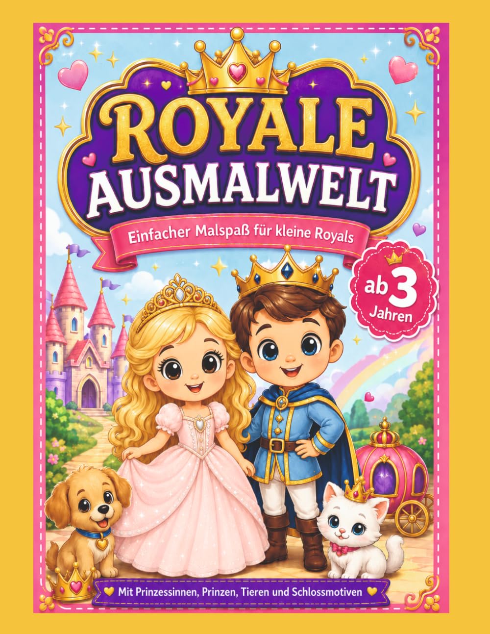 Royale Ausmalwelt: Malbuch ab 3 Jahren – 40 niedliche Ausmalbilder mit Prinzessinnen, Prinzen, Tieren, Kutschen und Schlössern
