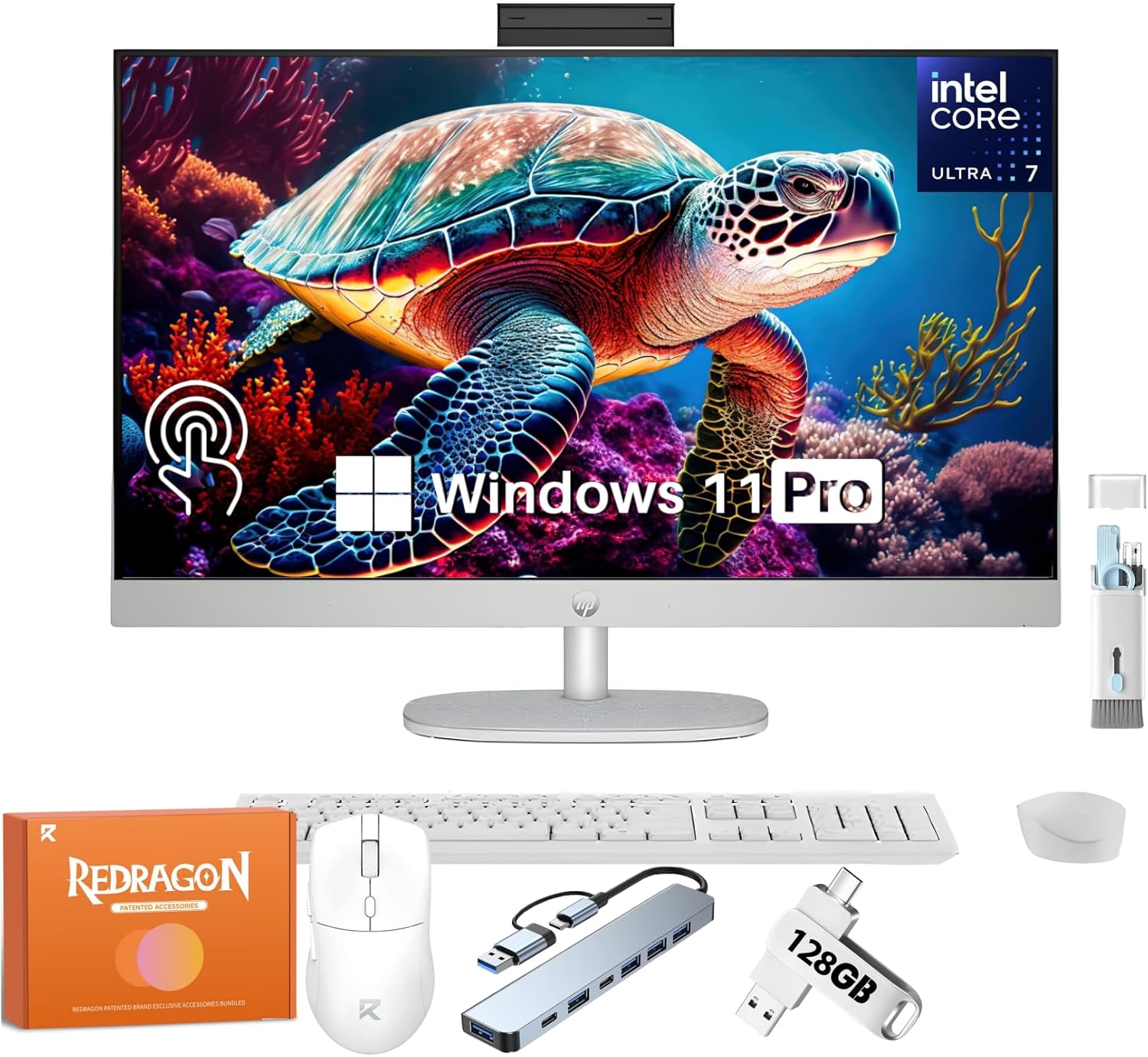 HP All-in-One Desktop Computer, 27" FHD Touch Screen, Adjustable Height, Intel Ultra 7 155U (Up to 4.8 GHz), 32 GB DDR5, 1 TB SSD, Wireless KB & REDRAGON Mouse, Windows 11 Pro, w/Accessories