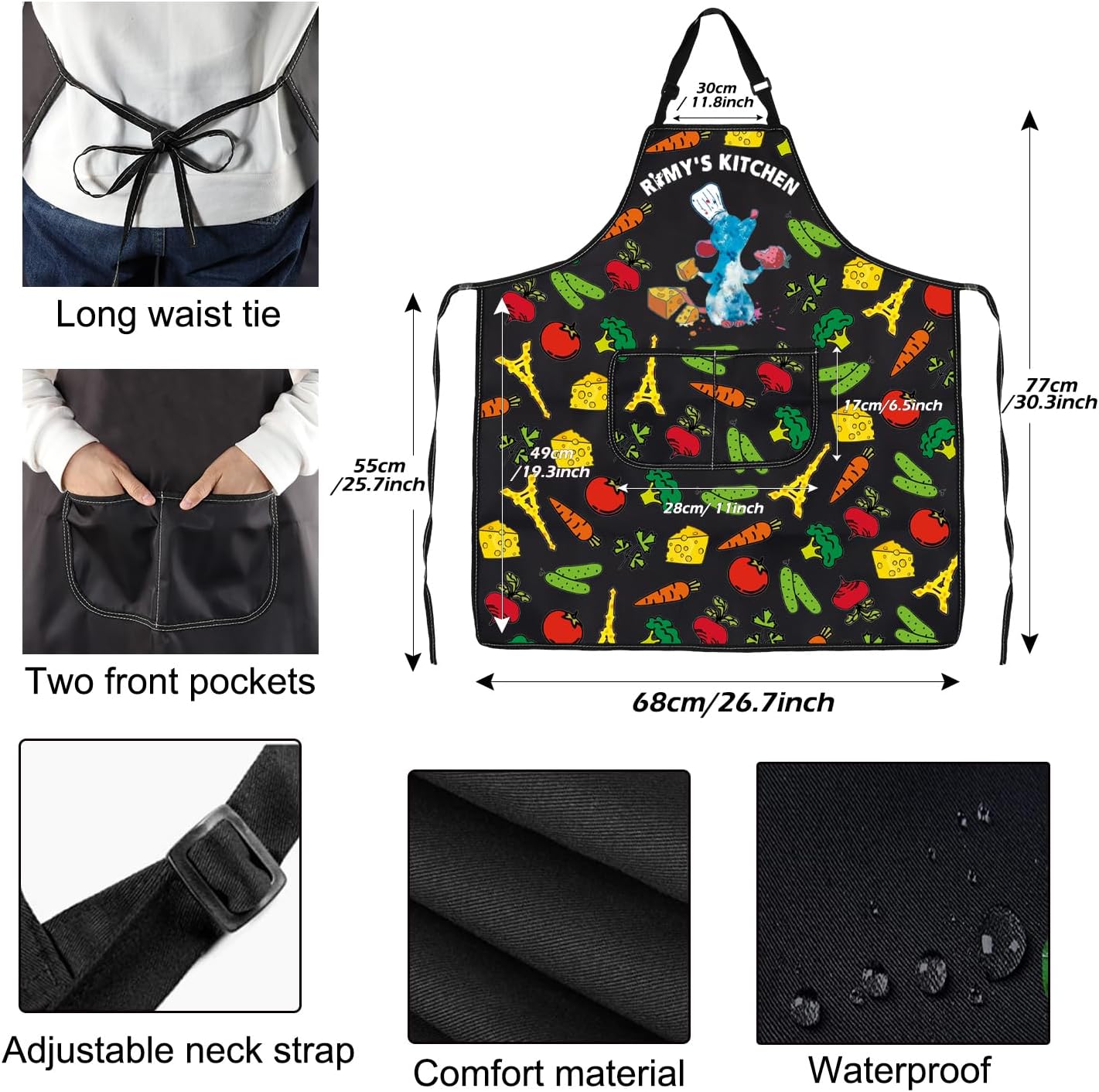 PXTIDY Rat Kitchen Apron With Pockets Rat Chef Inspire Gift Mouse Cartoon Movie Gift Apron For Cooking Waterproof Adjustable image 3